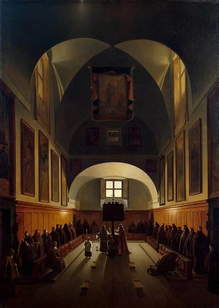 Interior of the Choir in the Capuchin Church on Piazza Barberini in Rome, by François Marius Granet