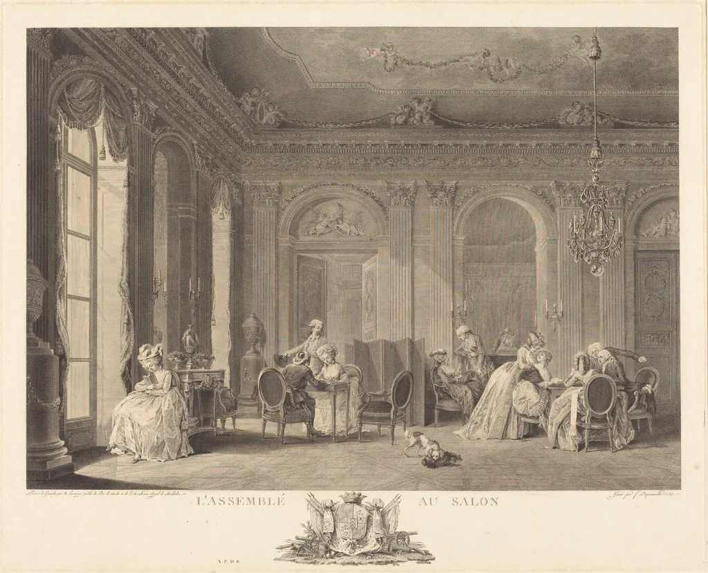 L'assemblee au salon, by Francois-Nicolas-Barthelemy Dequevauviller, ink, 1783