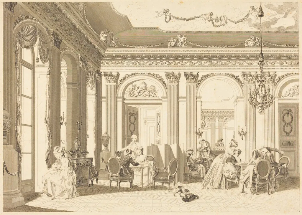 L'assemblee au salon, by Francois-Nicolas-Barthelemy Dequevauviller, ink, 1783