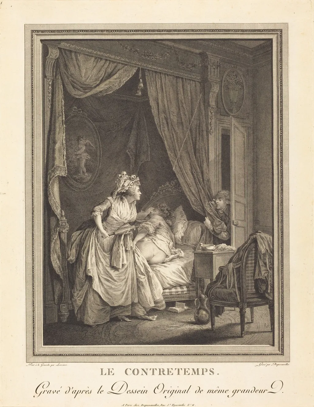 Le contretemps, by Francois-Nicolas-Barthelemy Dequevauviller, ink, 1786