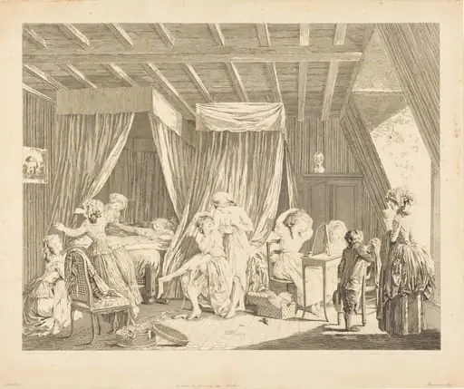 Le lever des ouvrieres en modes, by Francois-Nicolas-Barthelemy Dequevauviller