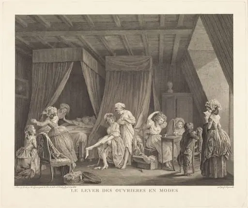 Le lever des ouvrieres en modes, by Francois-Nicolas-Barthelemy Dequevauviller