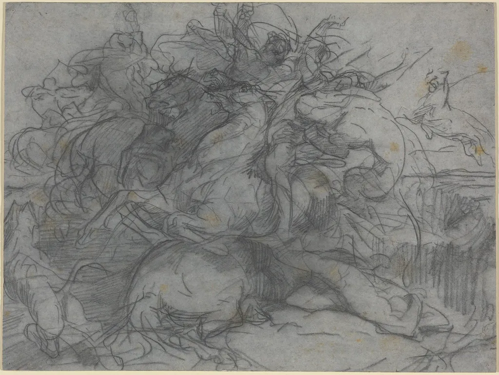 Study for "Surprise" (Battle of the Tigers), by François-Nicolas Chifflart, graphite, 1865