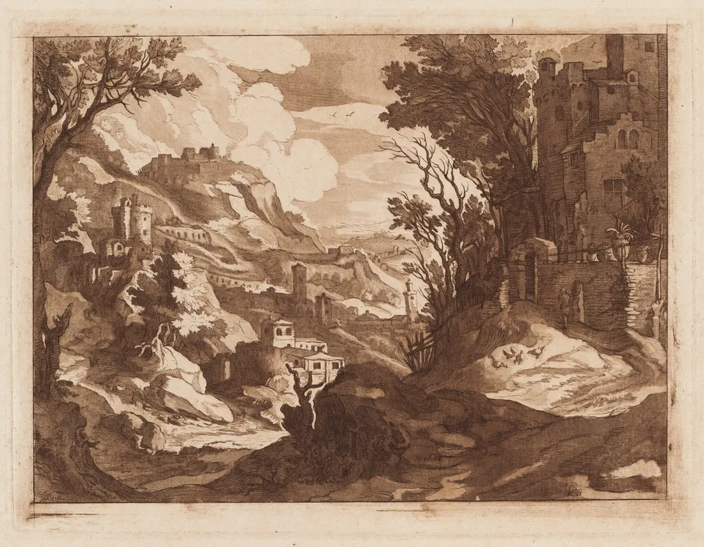 Alpine Landscape, by François-Philippe Charpentier, ink, 1764