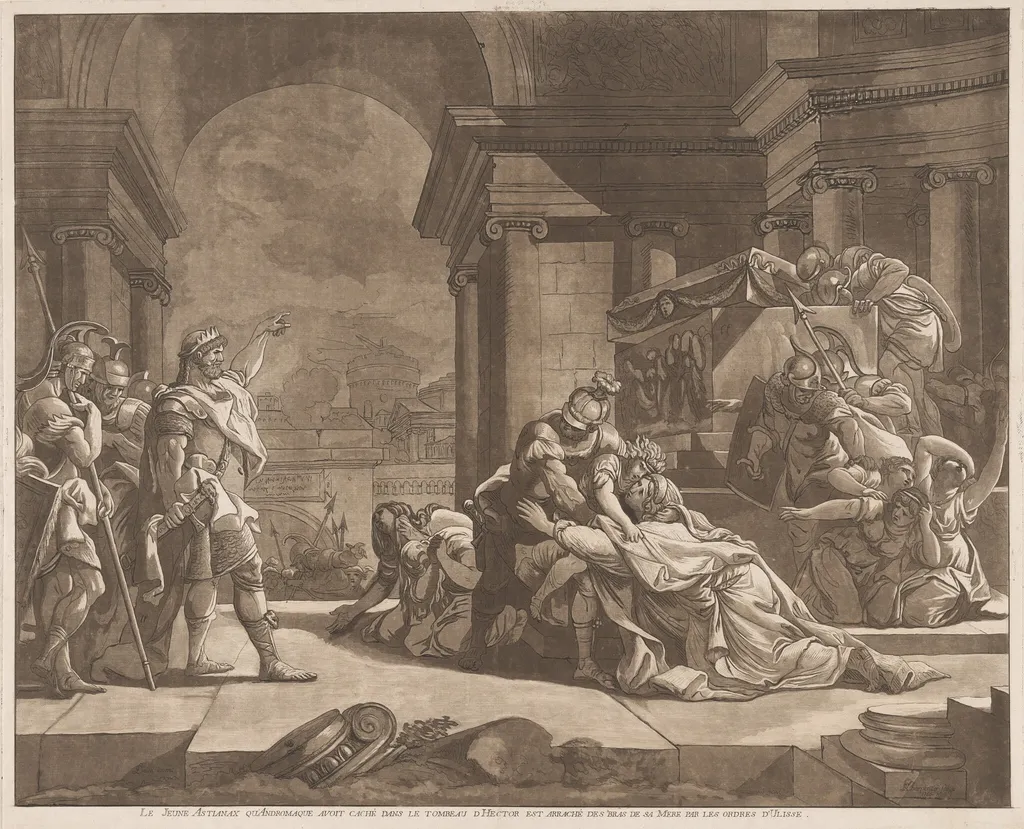 Le Jeune Astianax qu’Andromaque avoit caché dans le tombeau d’Hector est arraché des bras de sa Mere par les ordres d'Ulisse (Young Astianax, who Andromache Hid in Hector's Tomb, is Seized from his Mother's Arms by Ulysses' Orders), by François-Philippe Charpentier, ink, 1766
