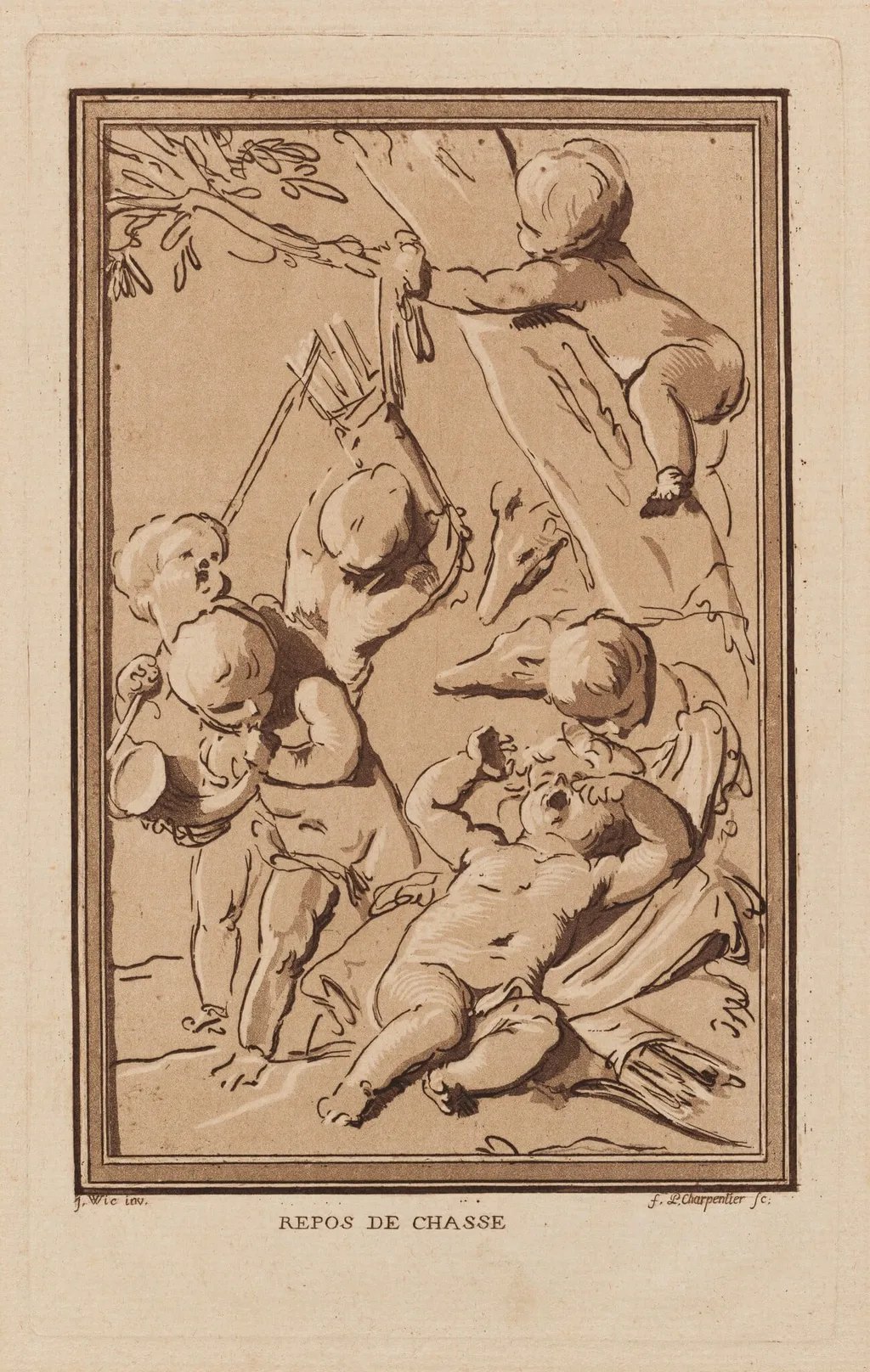 Repos de Chasse (Rest from Hunting), by François-Philippe Charpentier, ink, 1766