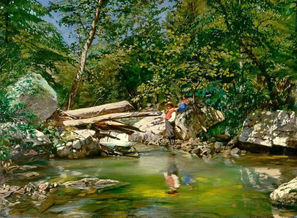 Waldbach mit Angler, by Frank Buchser