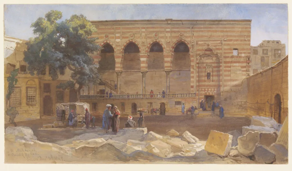 El Mahkemeh or Court of the Cadi Cairo, by Frank Dillon, watercolor, 1869