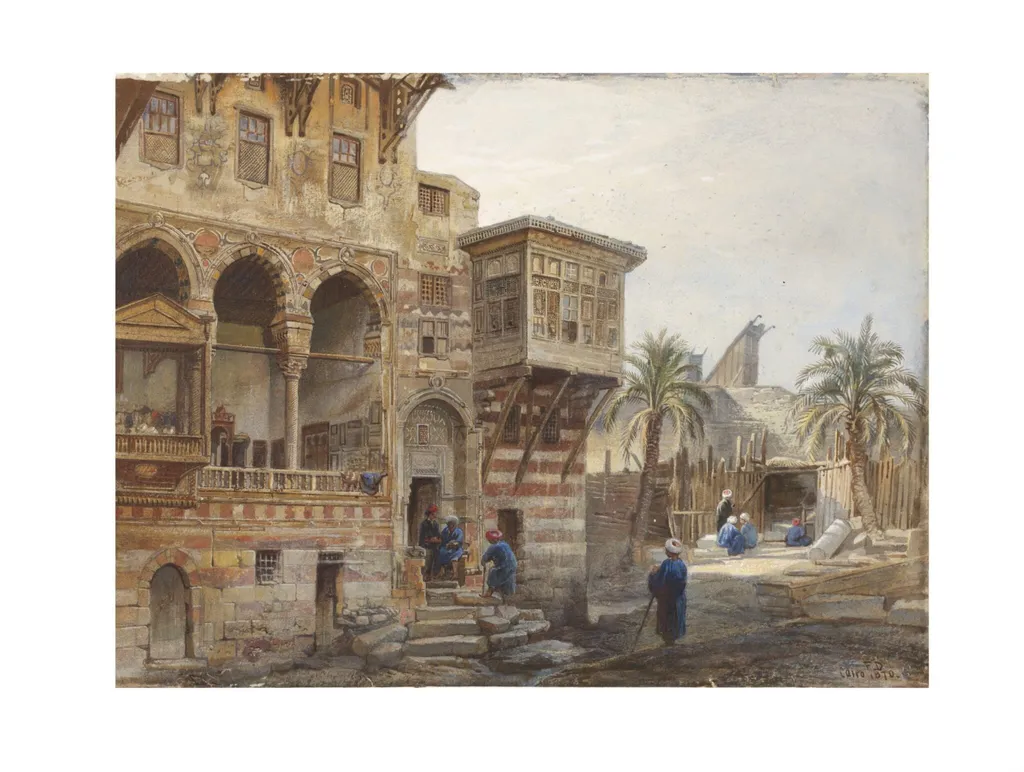 Exterior of the House of the Memluk Raduan Bey, Cairo, by Frank Dillon, watercolor, 1870