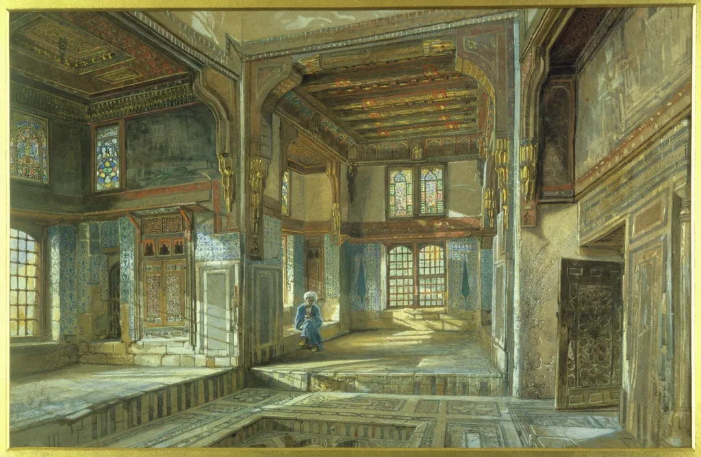 Interior of the House of the Mufti Sheikh El Mahadi, Cairo, by Frank Dillon, watercolor