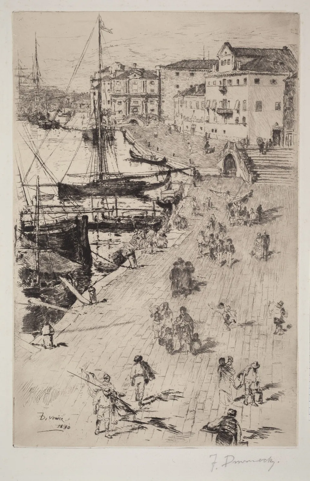 Riva degli Schiavoni, No. 2, by Frank Duveneck, ink, 1880