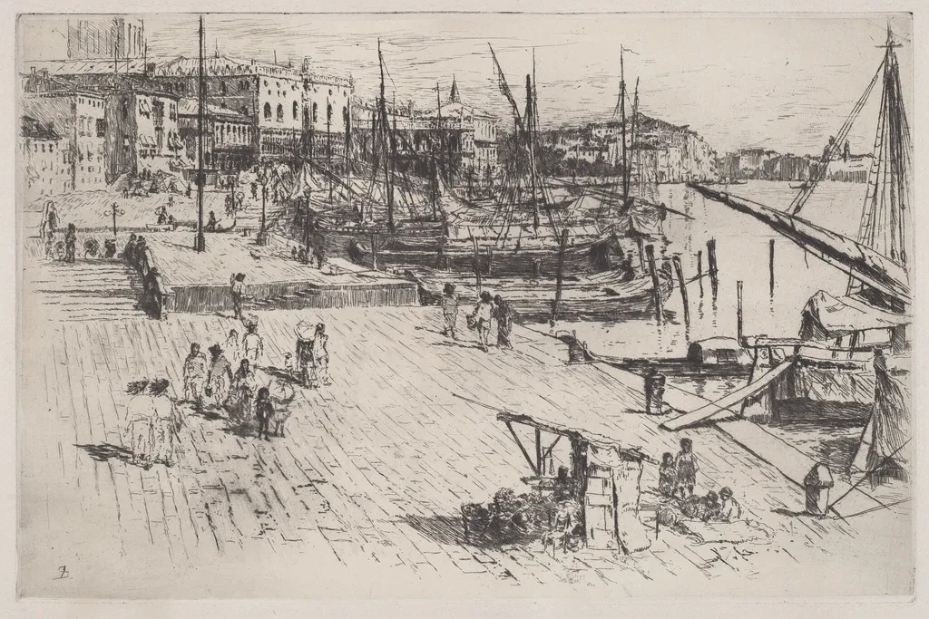 Riva Delgi Schiavoni, No. 1, by Frank Duveneck, ink, 1880
