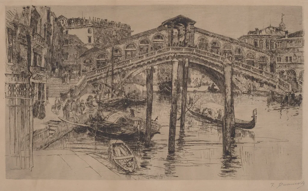 The Rialto, Venice, by Frank Duveneck, ink, 1883