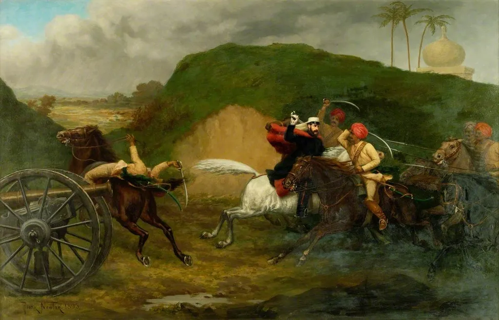 James Hill Johnes, VC, Attacking the Enemy, by Frank Nowlan, oil, 1897