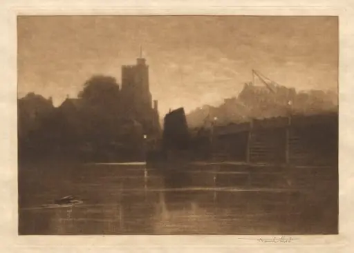 Ebb Tide, Putney Bridge, by Frank Short