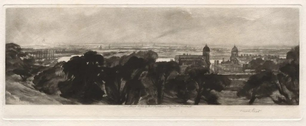London from Greenwich, by Frank Short, 1904
