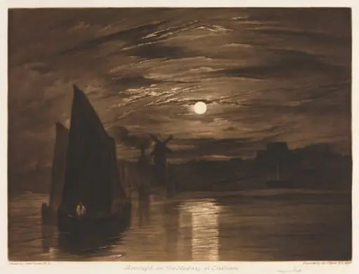 Moonlight on the Medway at Chatham, by Frank Short