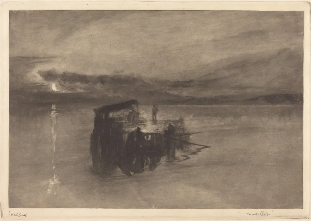 The Timber Raft on the Rhine, by Frank Short, ink, 1898
