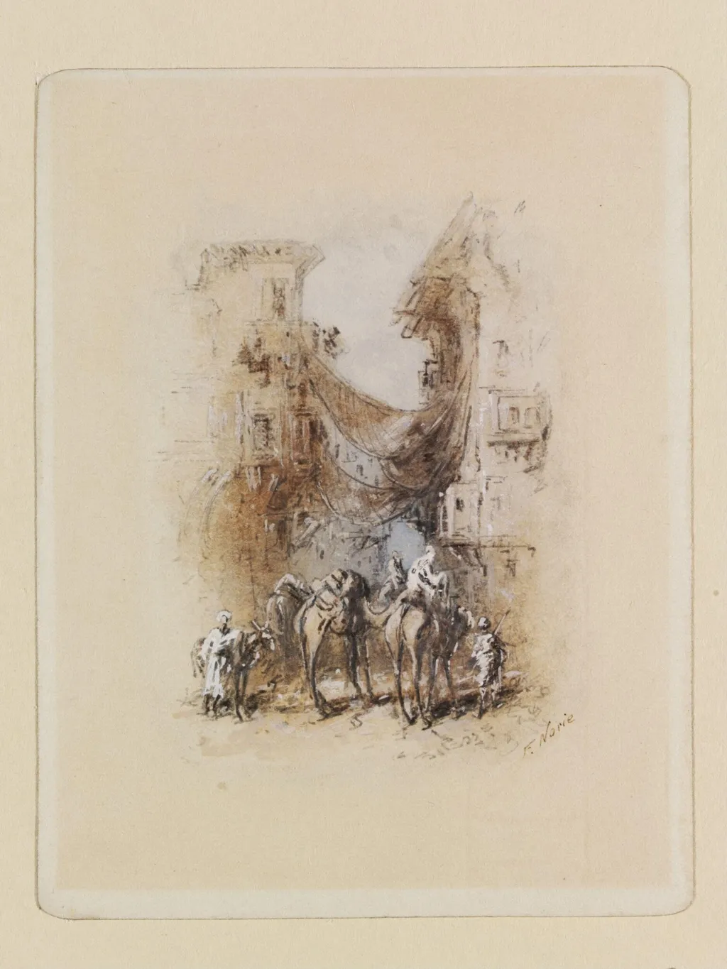 A Cairo Street Scene With Camels, by Frank V. Norie, watercolor, 1870