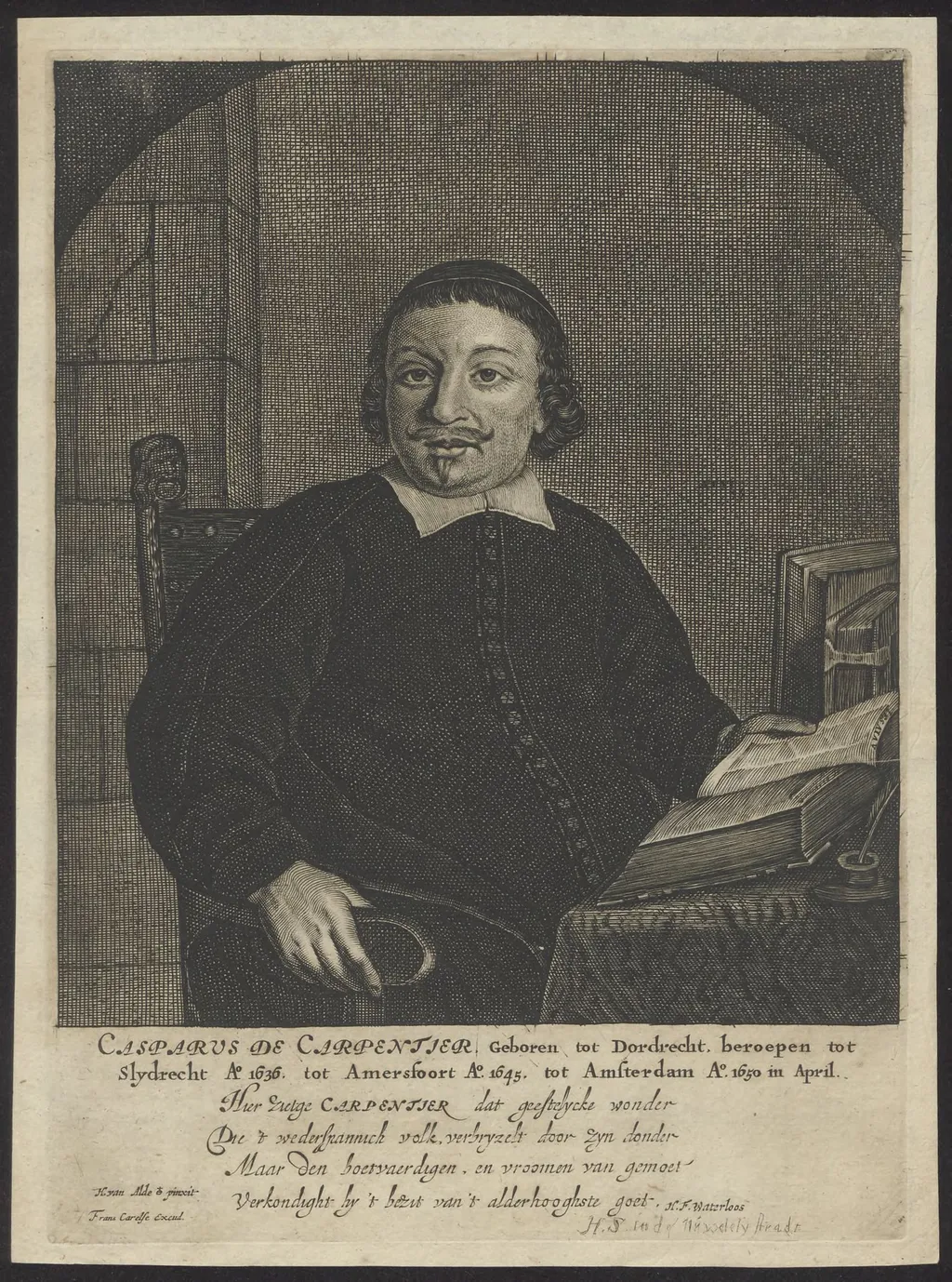 Portrait of Casparus de Carpentier, Walloon Minister at Sliedrecht, Amersfoort and Amsterdam, by Frans, Carelse, unspecified, 1650
