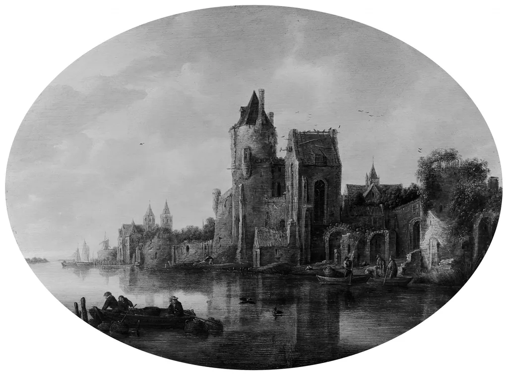 Dutch city by the water, by Frans de Hulst, paint, 1645