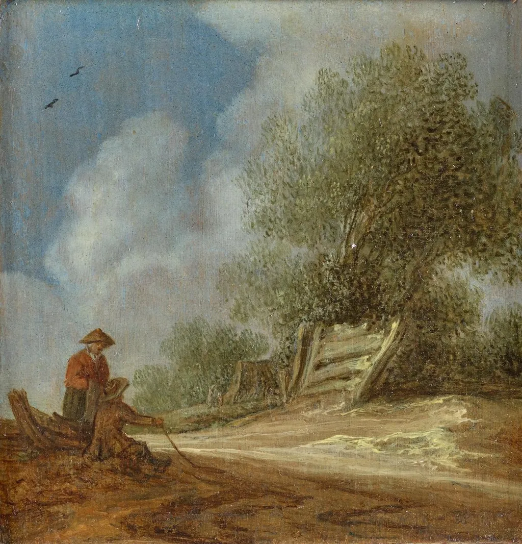 Zwei Holländische Landschaften (Bildpaar). Zwei Figuren am Wegrand, by Frans de Hulst, oil, 1632