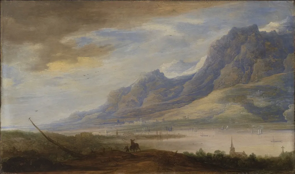 Mountainous Landscape with a River, by Frans de Momper, oil, 1640