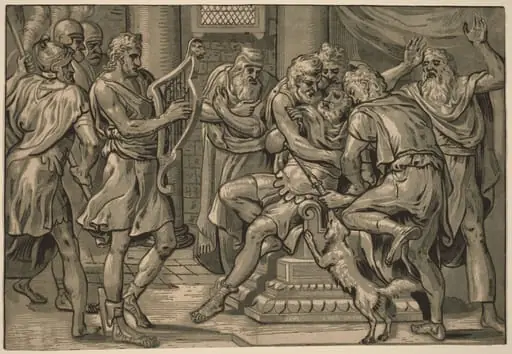 David Playing the Harp before Saul, by Frans Floris I
