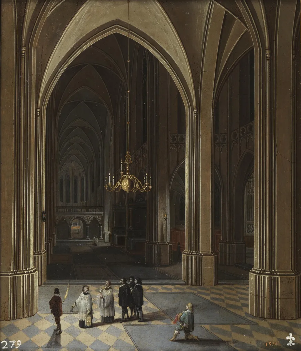 Interior of a church, the Viaticum, by Frans Francken III, oil, 1646