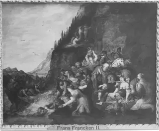 Moses schlägt Wasser aus dem Felsen, by Frans Francken the Younger, 1634