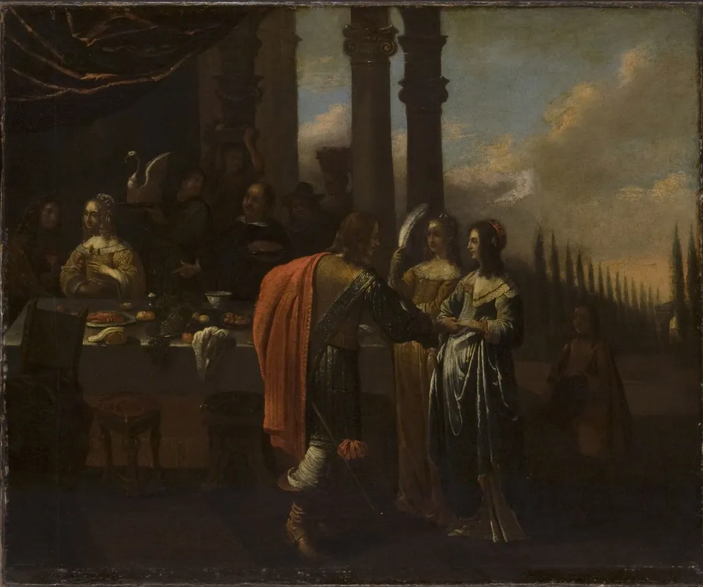 Dinner Party on a Terrace, by Frans Geffels, oil, 1660