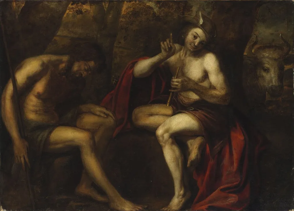 Mercurius and Argus, by Frans Goubau, oil, 1650