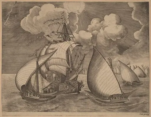A Fleet of Galleys Escorted by a Caravel, by Frans Huys
