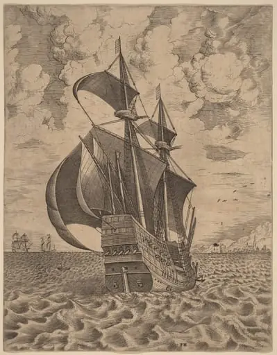 Armed Four-Master Sailing towards a Port, by Frans Huys