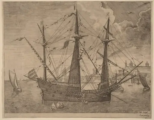 Armed Three-Master Anchored near a City, by Frans Huys
