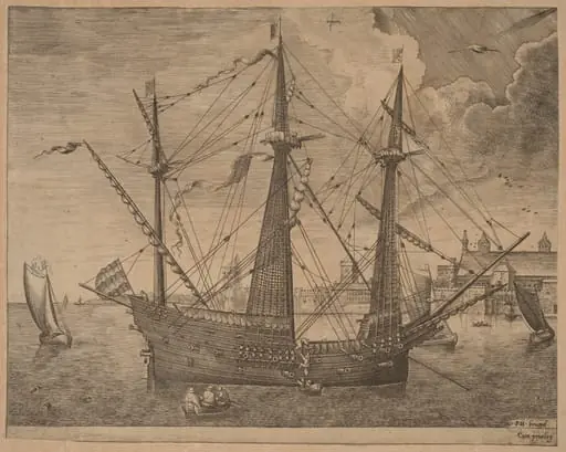 Armed Three-Master Anchored Near a City, by Frans Huys