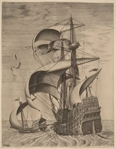 Armed Three-Master on the Open Sea, Accompanied by a Galley, by Frans Huys