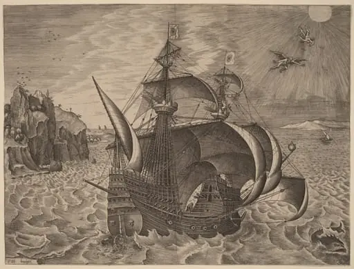 Armed Three-Master with Daedalus and Icarus in the Sky, by Frans Huys