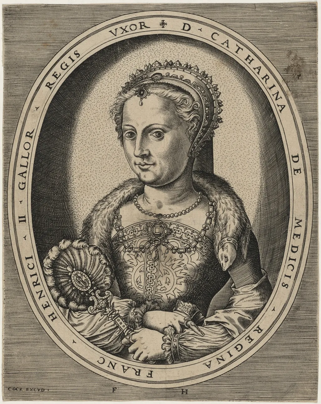 Catherine de Medici, Wife of Henry II of France, by Frans Huys, ink, 1542