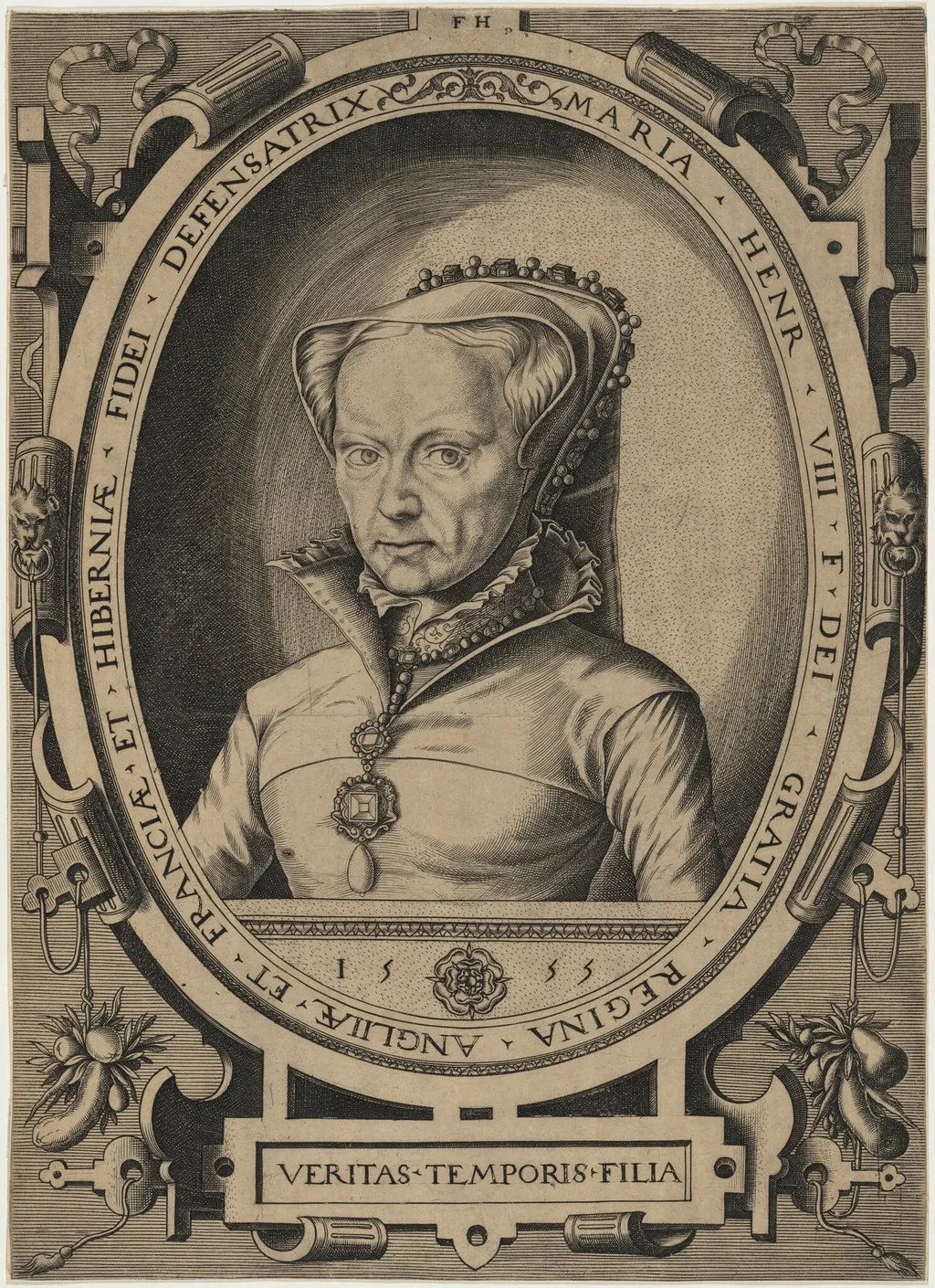 Queen Mary of England, by Frans Huys, ink, 1555