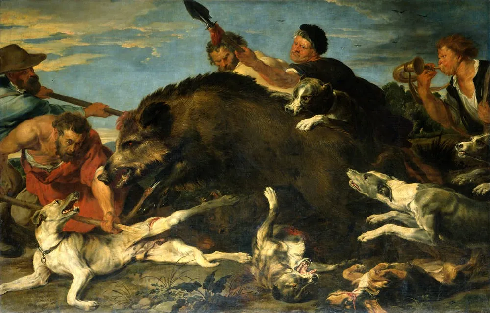 A Boar Hunt, by Frans Snyders, oil, 1619