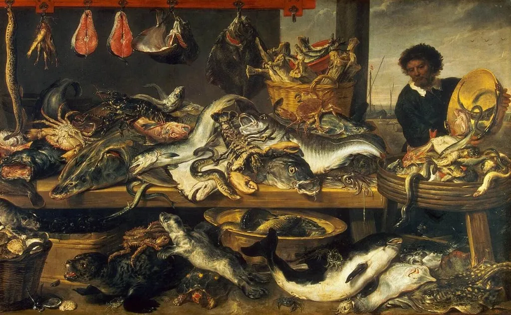 Fish Market, by Frans Snyders, oil, 1620
