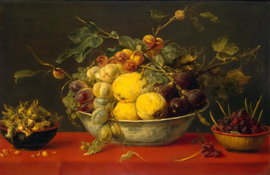 Fruit in a Bowl on a Red Cloth, by Frans Snyders