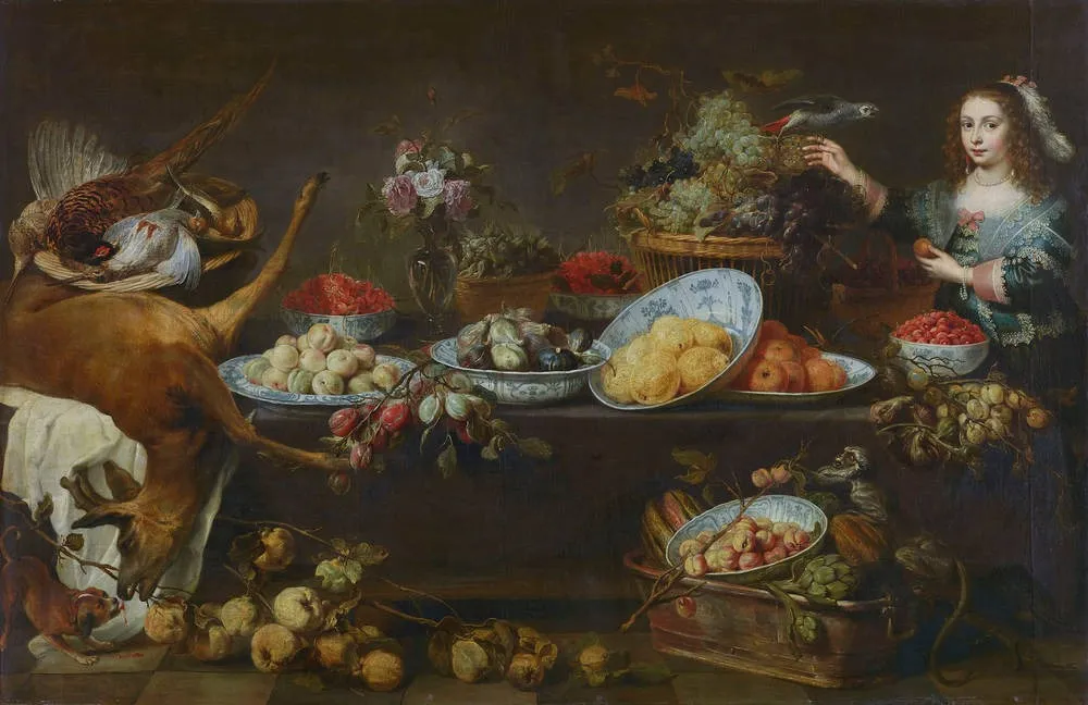 Large Still-life with a Lady and a Parrot, by Frans Snyders, oil, 1618