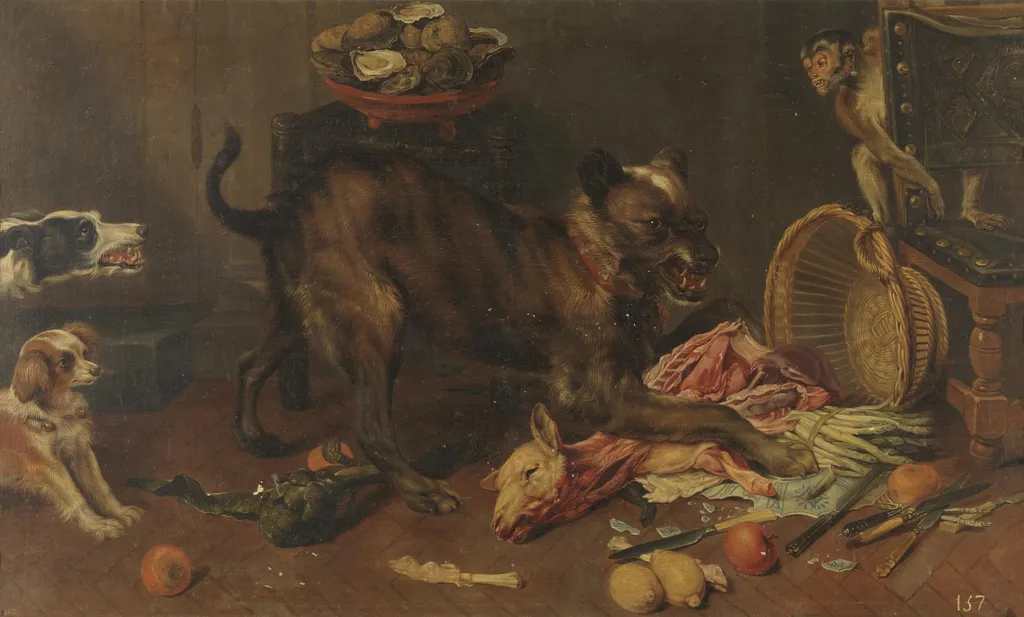 Perro con presa, by Frans Snyders, oil, 1601