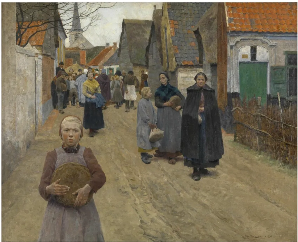The Distribution of Bread in the Village, by Frans van Leemputten, oil, 1896