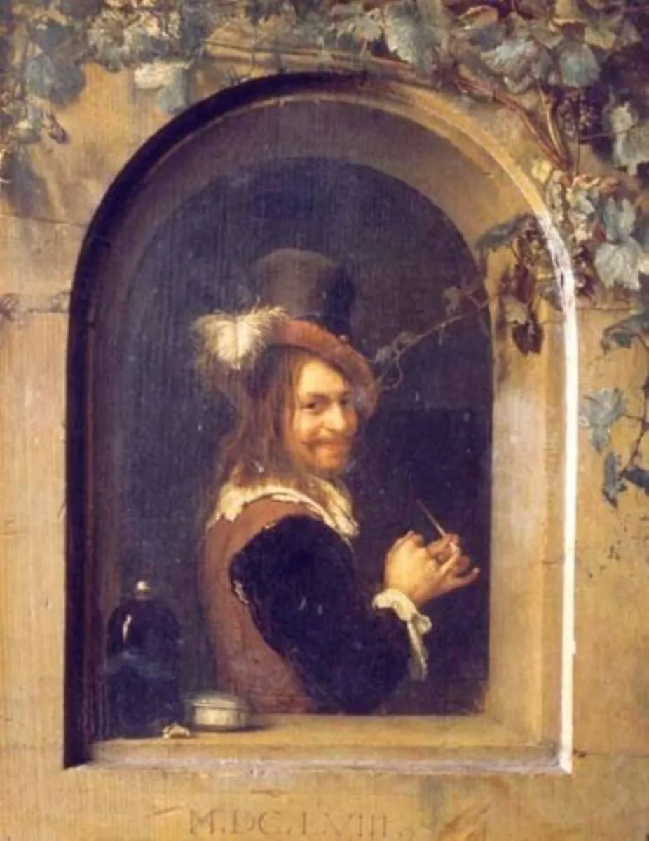 Bărbat cu pipă la fereastră, by Frans van Mieris, unspecified, 1650