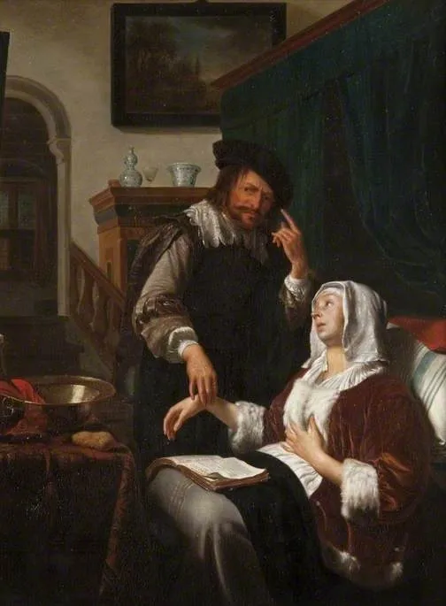 A Sick Woman and Her Doctor, by Frans van Mieris the Elder, oil, 1657