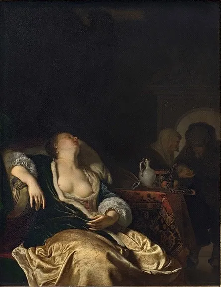 A Sleeping Courtesan, by Frans van Mieris the Elder, oil, 1669