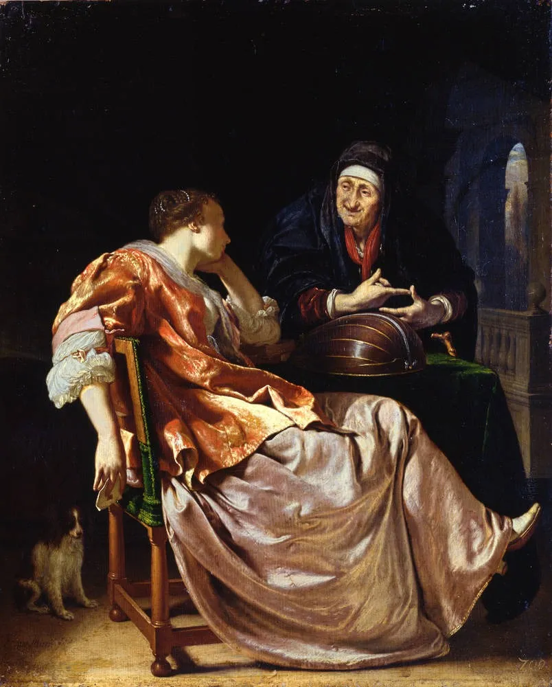 A Woman and a Procuress (Bathsheba), by Frans van Mieris the Elder, oil, 1671